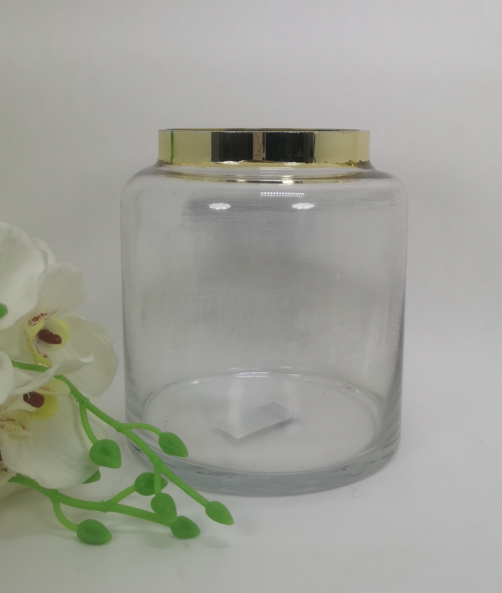 Cylinder With Gold Plated Effect Clear Crystal Glass Vase For Home Decor