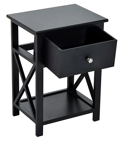 Solid paulownia wood bedside table with drawer