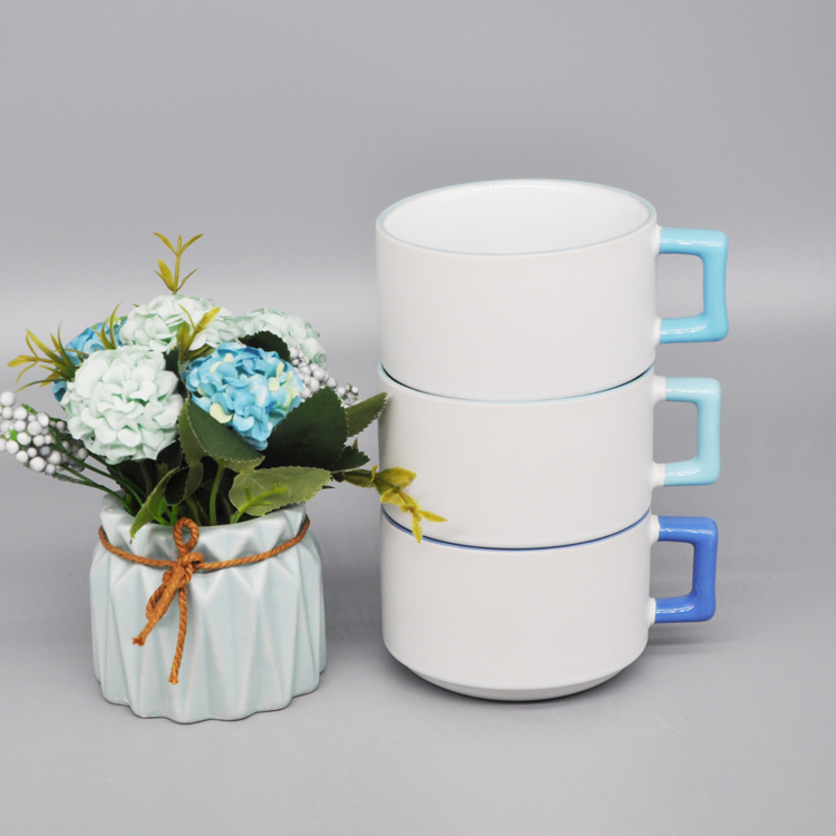 12oz straight overlapping ceramic matte glazed coffee cup