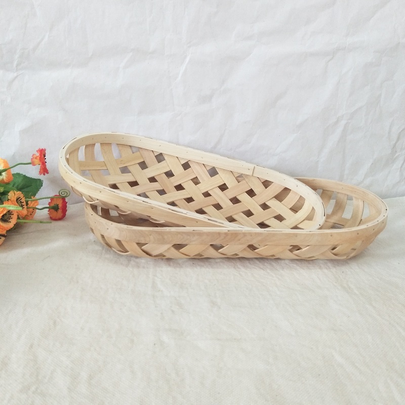 Factory handcraft weaving wooden chip bread basket