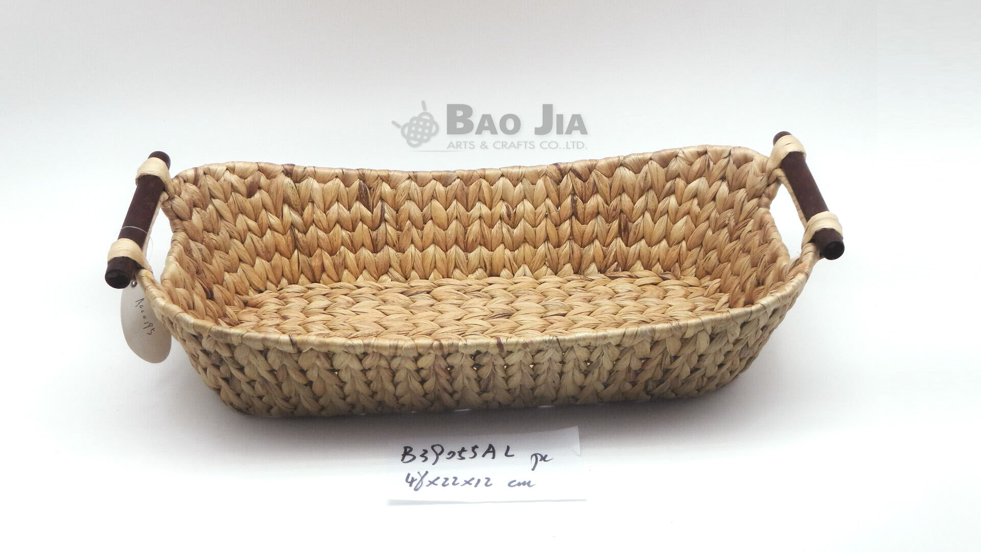 Set of 3 boat shape water hyacinth basket with wood handles