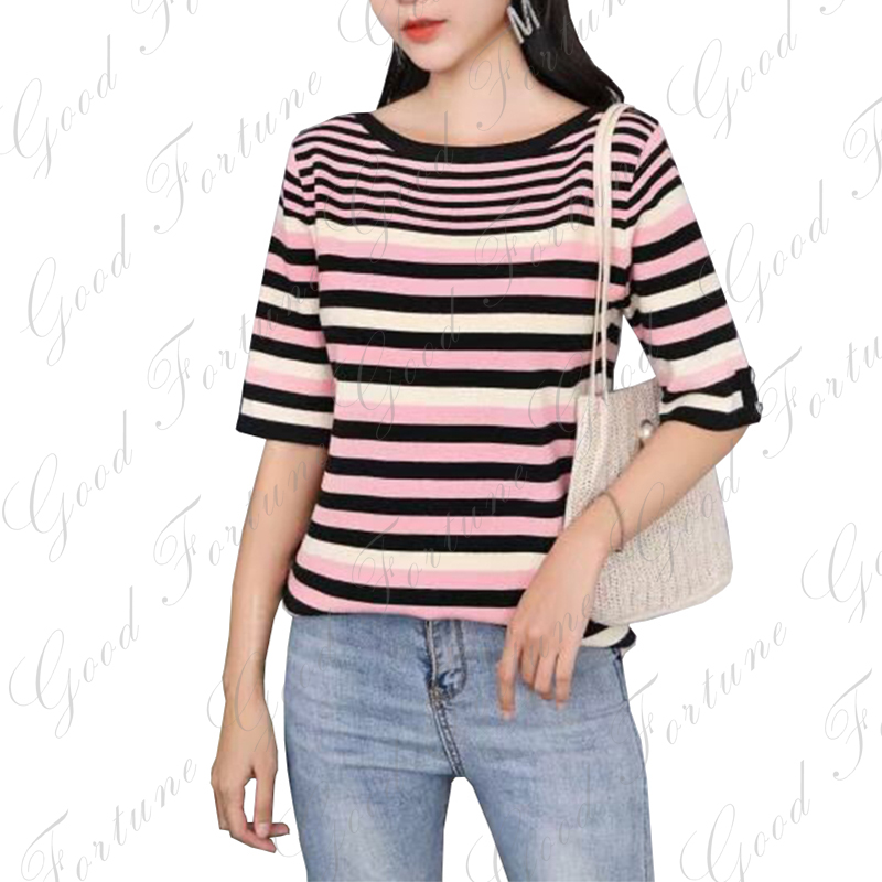 Ladies knit solid round neck sweater