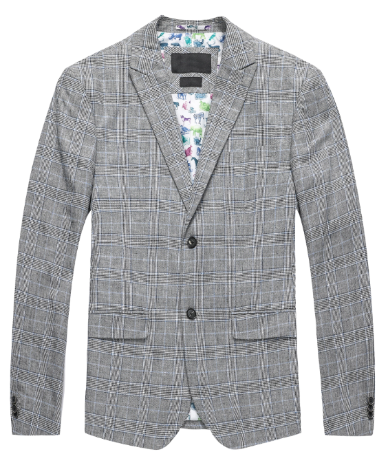Black White Check Cotton Linen Casual Blazer