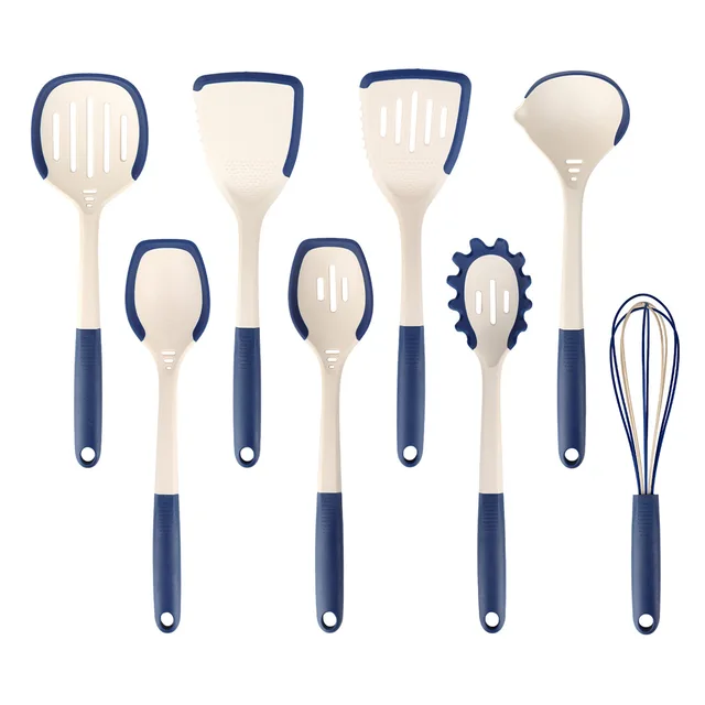 New fully covered silicone kitchenware 7-piece set for home use, non-stick cooking and stir-frying spatulas, spoons, and kitchen utensils