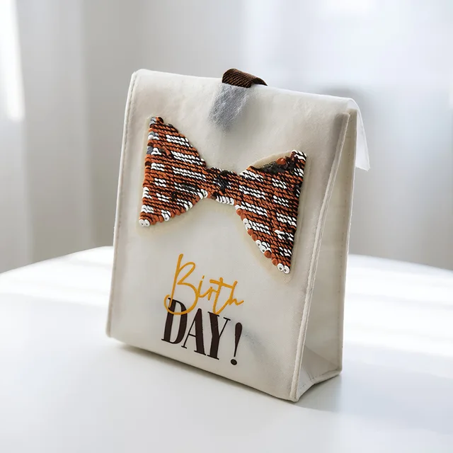 Side Gusset Birthday Gift Bag, Reversible Sequin Bow Decor Handheld Present Bag
