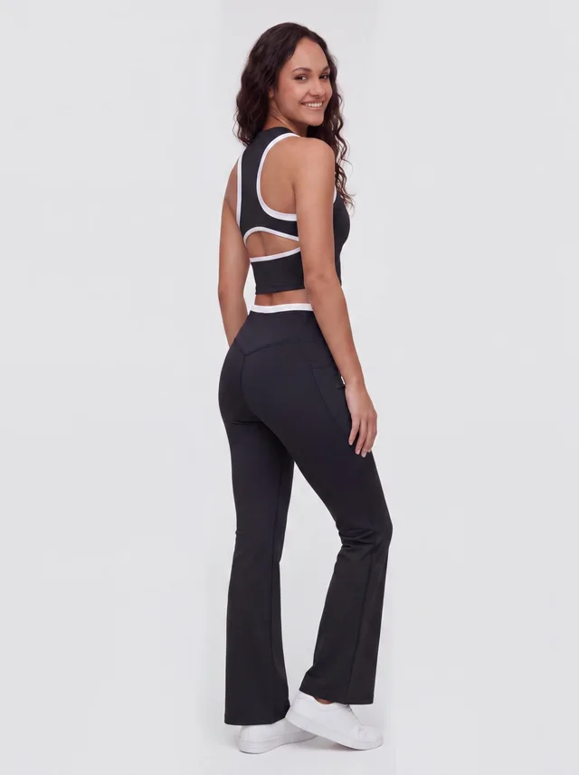 Ribbed Half-Zip Crop Top & Flare Pant Set