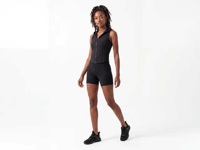 Sleeveless Hooded Zip Vest & Bike Short Set