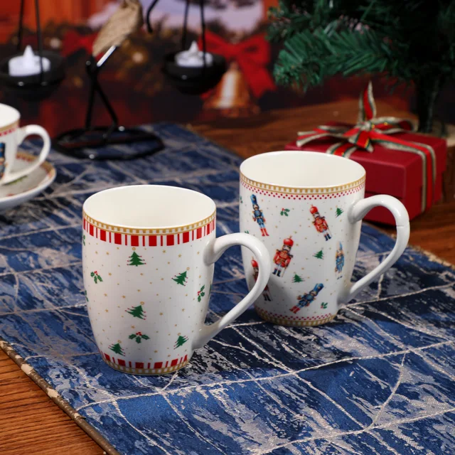 Nutcracker Christmas Ceramic Dinnerware Set, Black‑White Checkered Holiday Plates Bowls Mugs Gift Set
