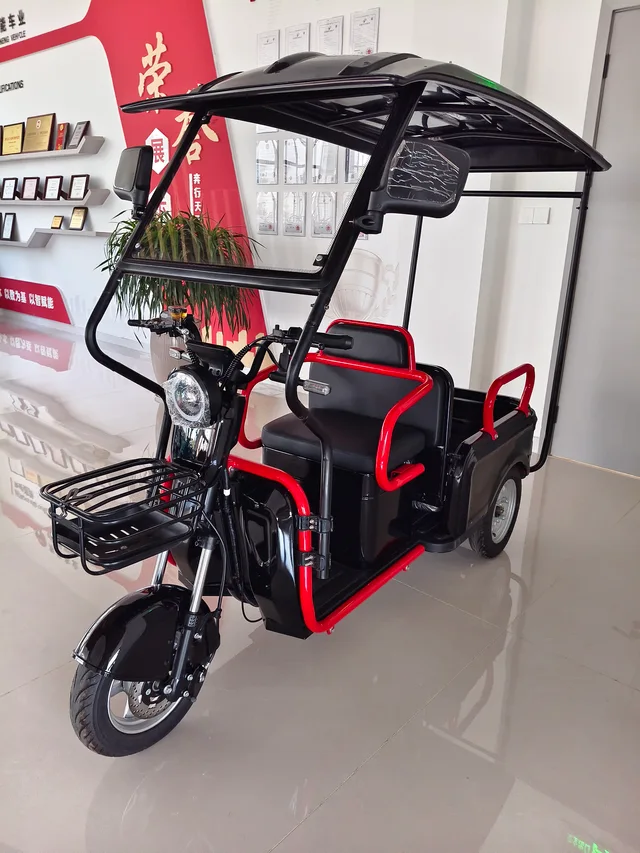 1200W electric three-wheeler with two seats, a cargo-capable rear seat that can be switched to a cargo compartment, EEC