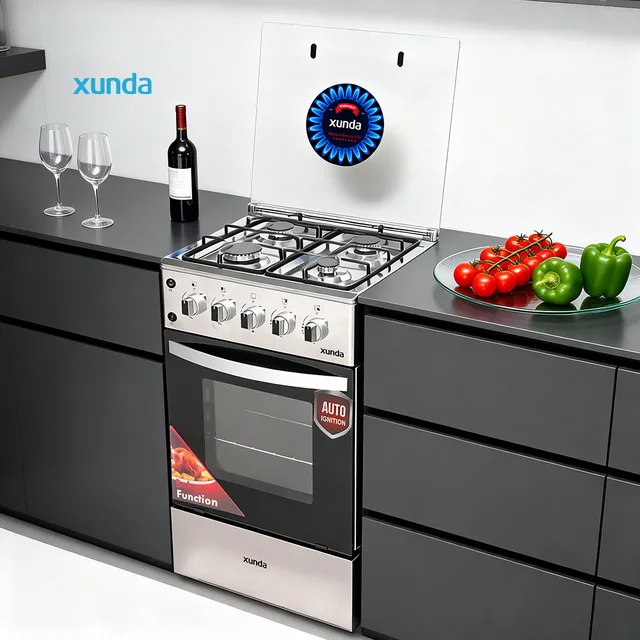 Xunda New Freestanding Convection Gas Stove 4 Burners with Oven and Grill Stainless Steel Kitchen Appliance Built-in Gas Oven