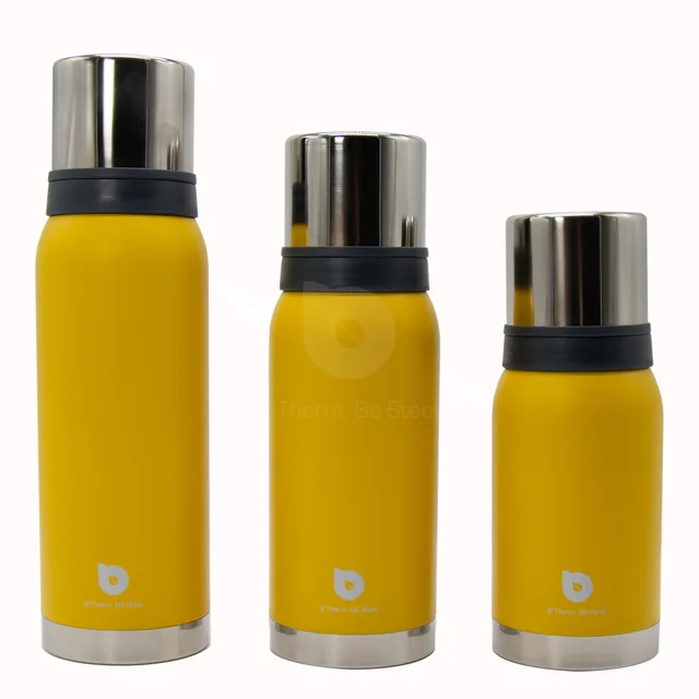 Stainless Steel Thermos with Two Lids 750-1200 ml 25-40 oz Yellow