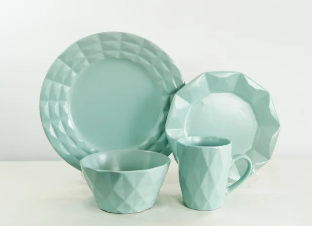 Diamond embossed glazed stoneware
