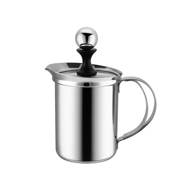 Stainless Steel Hand Holding Manual Milk Frother with Handle and Glass Lid and Induction Bottom