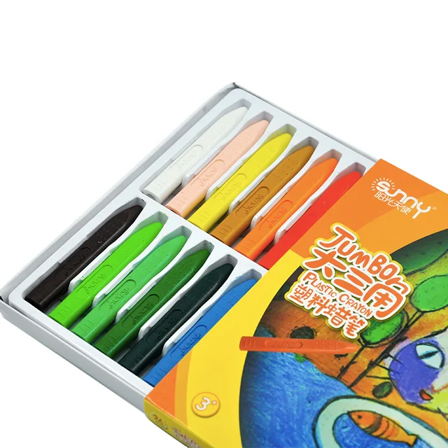 Jumbo plastic crayon 12 colors Non-toxic wax plastic colored triangle crayons