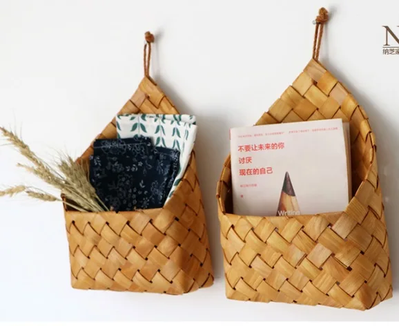 Hand-woven wooden chip basket kitchen hanging wall fruit bread basket flower basket