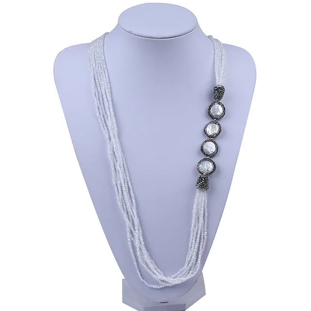 Multi-row fashion crystal necklace, coin pearl necklace