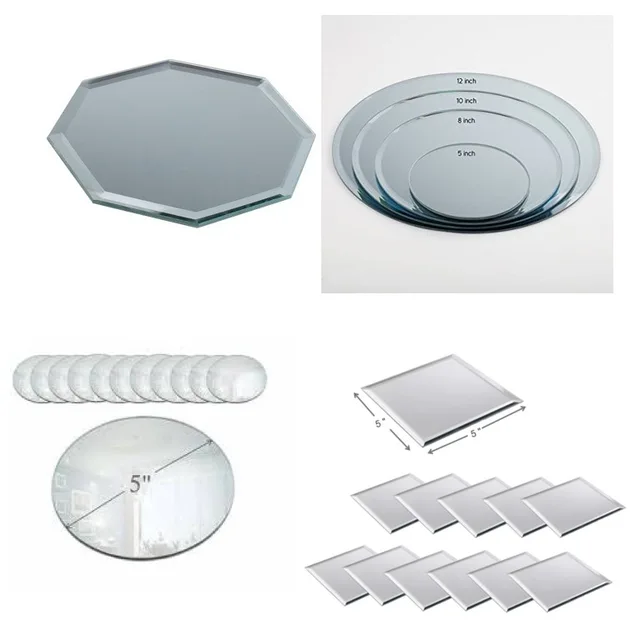 10" Round Glass Mirror Candle Plate for Wedding Christmas Party Table Decorations Mirror Centerpieces - 12 PCS