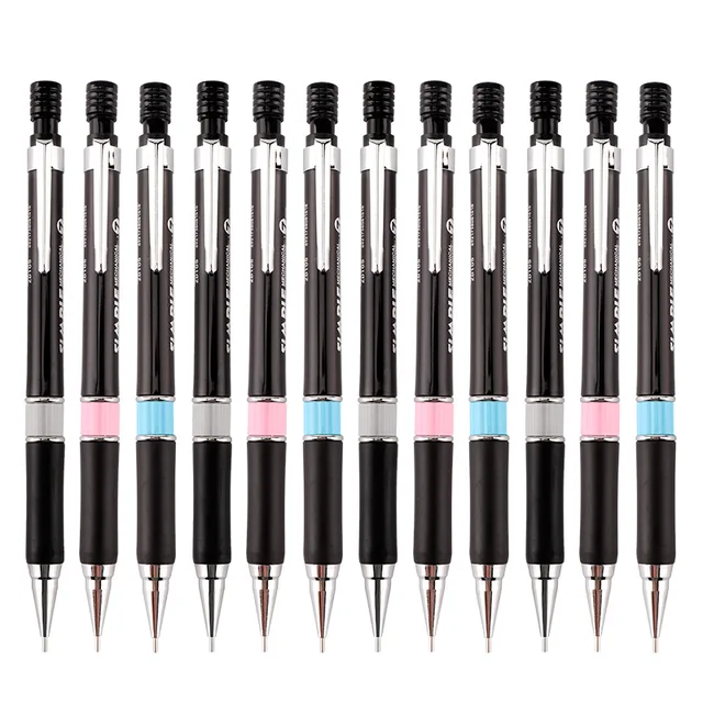 ZD105 mechanical pencil with eraser HB 0.7mm rubber grip metal clip black office student mechanical pencil