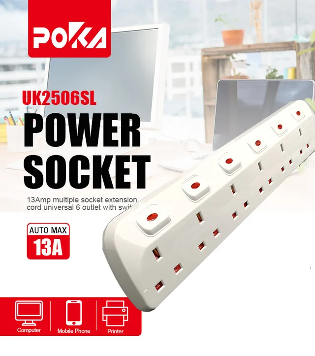 6 way UK type extension socket 3250W