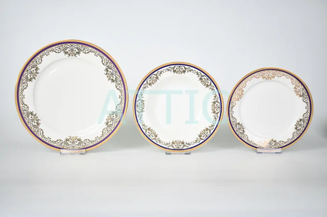 Bone china dinner set with embossed gold design