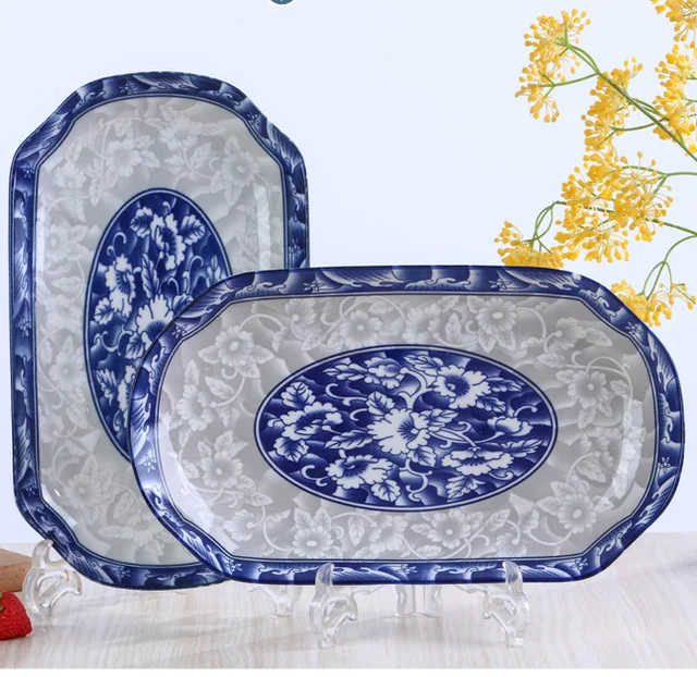 Blue and white in-glazed rectangular plate fish plate