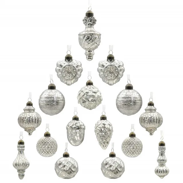 Glass Christmas Ornaments Sparkly Mercury Glass Drop Ornaments(16 pieces)