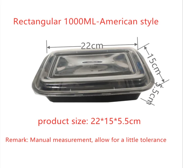 Disposable plastic lunch box disposable meal box food container American Rectangle ML1000