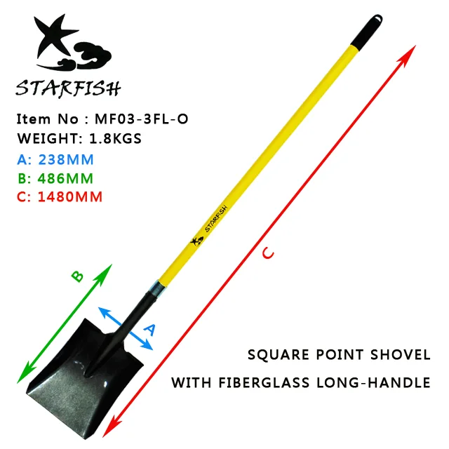 Aquare Point Shovel With Fiberglass Long Handle