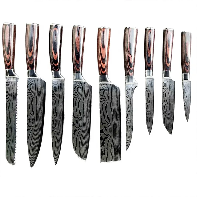 Super sharp chef knife kitchen knives with sandalwood handle, damascus steel chef's knife set