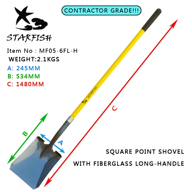 Square Point Shovel With Fiberglass Long Handle