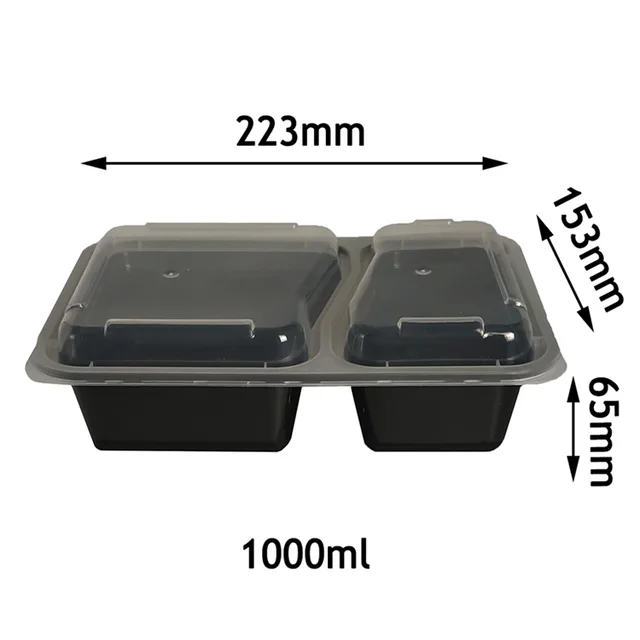 China Canton Fair Yiqiang A6868 Disposable Plastic Takeaway Microwavable Black 2 Compartment Bento Lunch Food Container Box Factory