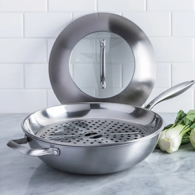 Stainless Steel Tri-Ply Wok With Steamer