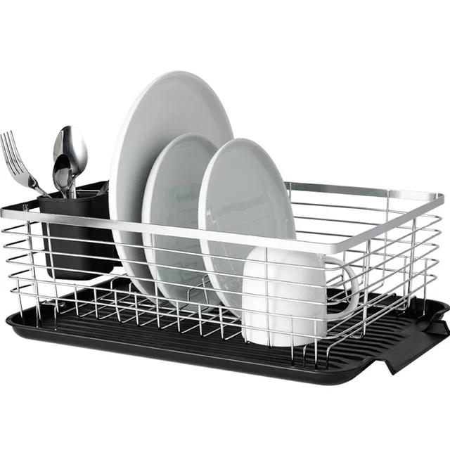 Kitchen Sink Drainer Dish Drying Rack with Removable Cutlery Holder & Tray