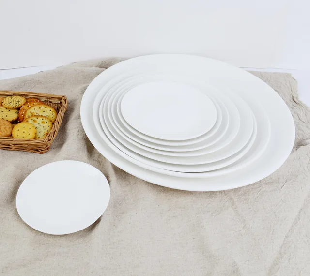 Round White Ceramic Porcelain Shallow Side Food Service Plates