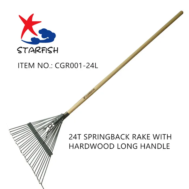 Springback Rake With Wood Long Handle