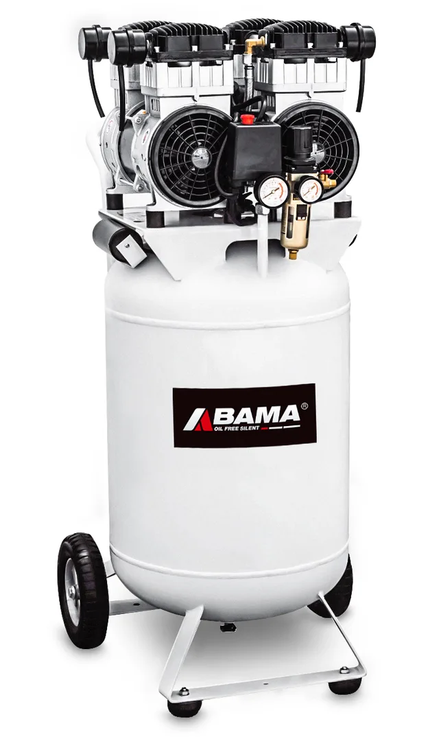 Oil Free and Silent Air Compressor with Twin Pumps and Vertical Tank