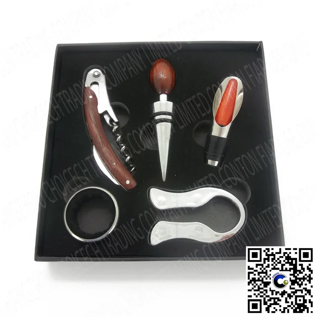 Red Wooden Wine Set S/5