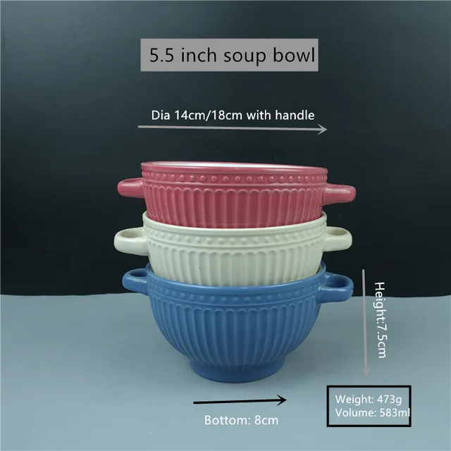 5.5 inch ceramic bowl with 2 handles