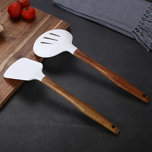 Heat Resistant Kitchen silicone Utensils with Acacia wood handle