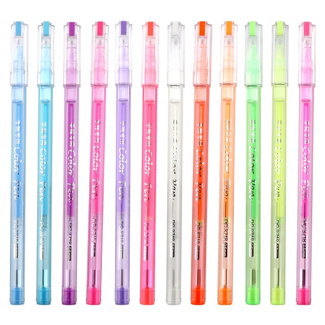 PC3718 coloured gel pen set 0.6mm needle tip 12 colors ink student painting and office use