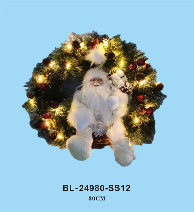 LED wreath with sitting Santa