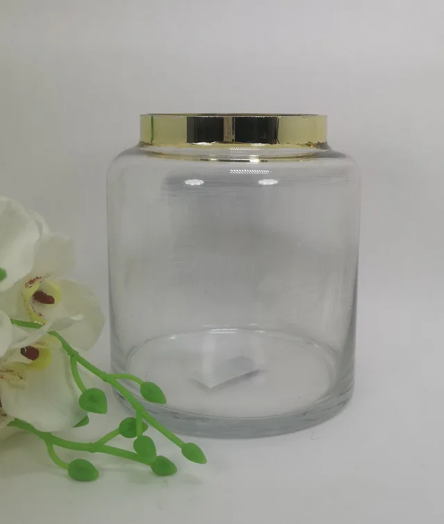 Cylinder With Gold Plated Effect Clear Crystal Glass Vase For Home Decor