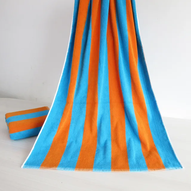 Factory Price Wholesale Blue and Orange Color Stripe 100% Cotton Beach Pool Towel