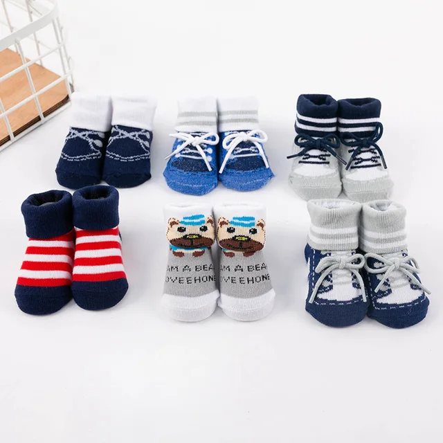 Breathable baby socks infant cotton socks pvc box gift set kids socks three pairs