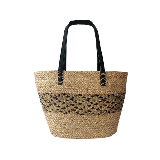 PU handle straw beach bag