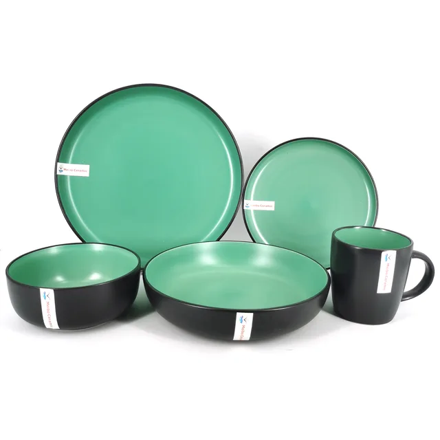 Stoneware two tone color glazed 16pcs dinner set outside balck inside green