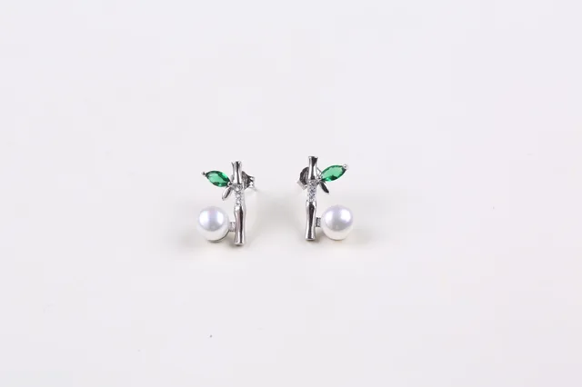 Top Earring Design Factory Price Sterling Silver Pearl Earring Wtih Green Zircon For Women