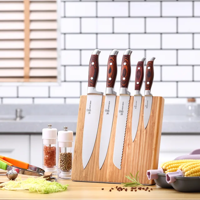 AH31 6pcs red pakka wood handle kitchen knife set