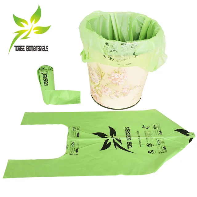 100% biodegradable Compostable garbage bag，t-shirt garbage bag ，Biodegradable Trash Bags,waste bag