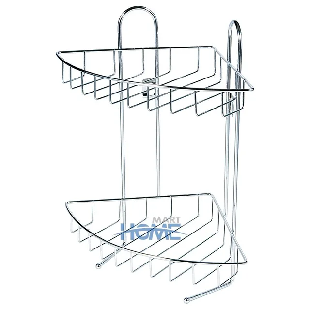 2-Tier Iron Wire Corner Bathroom Rack bathroom Shelf Drying Rack Towel Rack With Hook Hot sale Suction Cups Hanging wall